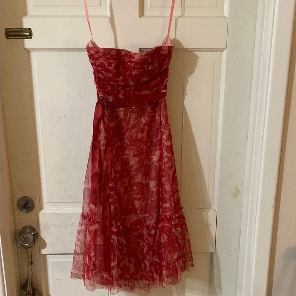 BCBGMaxAzria Strapless Red Floral Dress